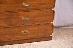 Bernhardt oak campaign style 5 drawer chest; 68-6816A