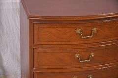 Pair of Ethan Allen inlaid mahogany 4 drawer bowfront bedside chests; 68-6897D