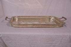 Large silverplate serving tray with reticulated gallery; 4171-022
