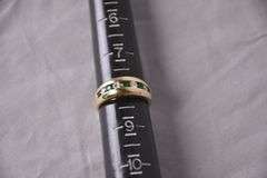 14kt gold ring with channel set emeralds and diamonds; 13227-003