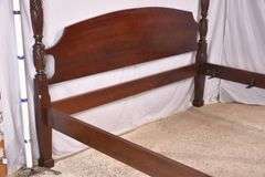 Carved mahogany king size 4 poster rice bed with rails; 68-6929