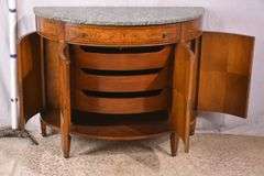 Butler Furniture decorated satinwood demilune server with marble top; 68-6581