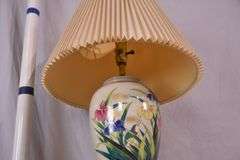 Oriental style floral ceramic lamp with shade; 17216-138