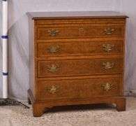 Baker burl walnut 4 drawer bachelor's chest with brushing slide; 68-6851