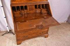 Inlaid burl walnut 2 part slant front secretary; 68-6921