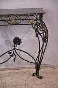 Black and gold iron console table with black marble top; 67-2712