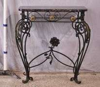 Black and gold iron console table with black marble top; 67-2712