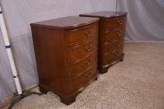 Pair of Ethan Allen inlaid mahogany 4 drawer bowfront bedside chests; 68-6897D