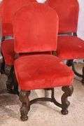 Set of 6 carved walnut dining chairs with red fabric; 74-12809E