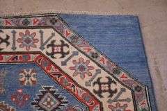 3.8'x3.11' hand knotted Persian Kazak rug with blue field; 40-135714