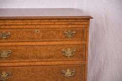 Baker burl walnut 4 drawer bachelor's chest with brushing slide; 68-6851