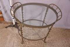 Oval two-tier iron server with glass top and shelf; 74-12789