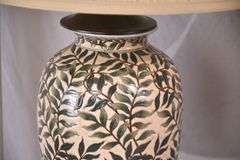 Pair of ceramic leaf-design lamps with shades; 68-6808
