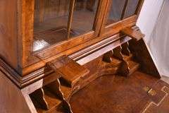 Inlaid burl walnut 2 part slant front secretary; 68-6921