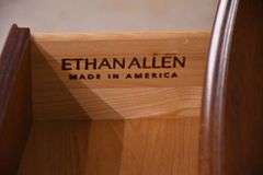 Pair of Ethan Allen inlaid mahogany 4 drawer bowfront bedside chests; 68-6897D