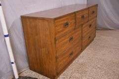 Bernhardt oak campaign style 7 drawer dresser; 68-6816B