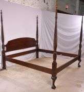 Carved mahogany king size 4 poster rice bed with rails; 68-6929