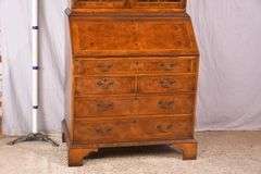 Inlaid burl walnut 2 part slant front secretary; 68-6921