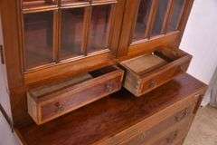 Early inlaid mahogany step-back secretary with flip-over writing board; 68-6992