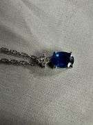 14kt white gold sapphire and diamond drop-pendant with Gorham sterling silver chain; 13227-007