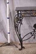 Black and gold iron console table with black marble top; 67-2712