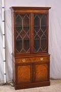 Inlaid crotch mahogany china cabinet; 74-12774