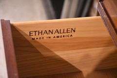 Ethan Allen tall inlaid crotch mahogany gentleman's chest; 68-6897B
