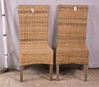 Pair of A & B Home woven dining chairs with distressed finish legs; 579-748B