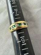 14kt gold ring with channel set emeralds and diamonds; 13227-003