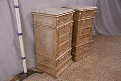 Pair of distressed silver stands with marble tops; 74-12765