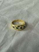 14kt gold ring with channel set emeralds and diamonds; 13227-003