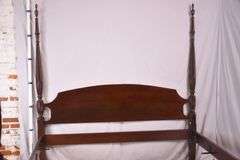 Carved mahogany king size 4 poster rice bed with rails; 68-6929