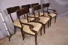 Set of 6 Milling Road by Baker distressed dining chairs; 68-6879