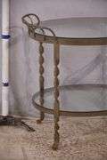Oval two-tier iron server with glass top and shelf; 74-12789