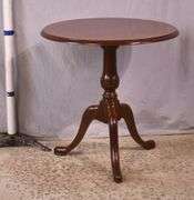 Round mahogany side table with banded top; 68-6846