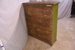 Early green and yellow distressed painted 2 door cupboard; 74-12760
