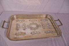 Large silverplate serving tray with reticulated gallery; 4171-022
