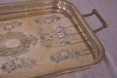 Large silverplate serving tray with reticulated gallery; 4171-022