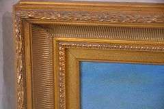 Large framed painting on canvas of sailboats and ships at sea; 68-6654