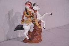 Ceramic Native American on horse statue; 17216-151