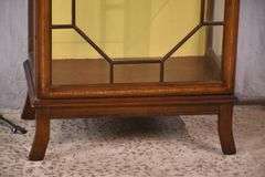 Tall narrow inlaid mahogany curio cabinet; 68-6863