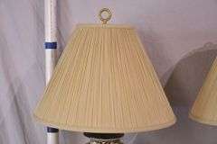 Pair of ceramic leaf-design lamps with shades; 68-6808