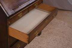 Inlaid burl walnut 2 part double bonnet top slant-front secretary; 68-6853