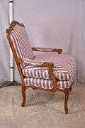 Edward Ferrell Ltd. carved French style open armchair with down cushion; 68-6917
