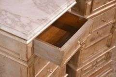 Pair of distressed silver stands with marble tops; 74-12765