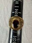 Ladies' 10kt gold Barnwell Highschool 1968 class ring with ruby center stone; 13227-027