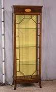 Tall narrow inlaid mahogany curio cabinet; 68-6863