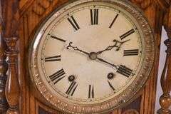 Winterhalder & Hofmeier Victorian era clock with carved oak case; 1086-017