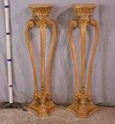 Pair of tall carved plant stands with paw feet; 68-6854