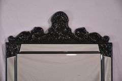 Large beveled mirror with black composite frame and beveled mirror trim; 1044-128
